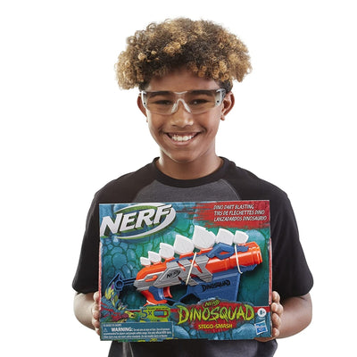 Nerf Dinosquad Stego - Smash Dart Blaster With 4-Dart Storage & Pull-Back Priming Handle