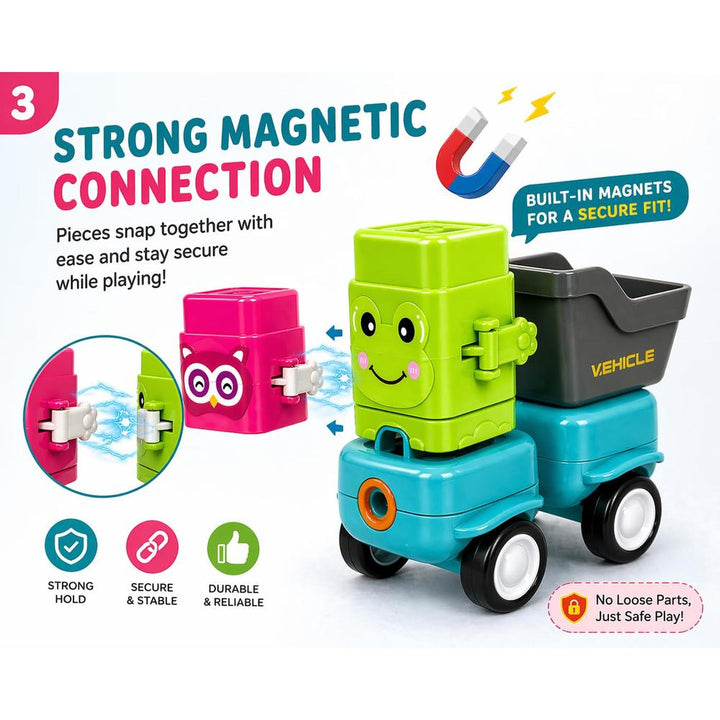 Magnetic Animal Car Building Set | DIY Assemble Toy Vehicles | Push & Press Interactive Construction Toy