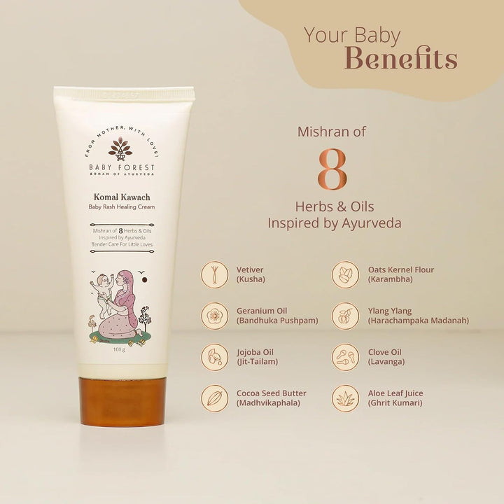 Baby Forest Komal Kawach - Baby Rash Healing Cream | 8 Herbs and Oils | 100 g