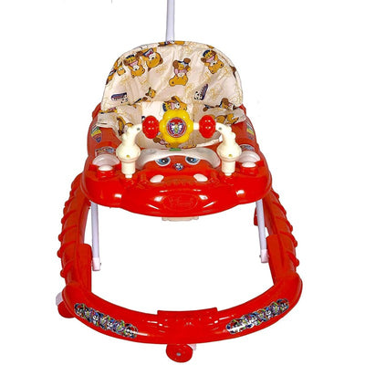 Cartoon Baby Adjustable Walker - Music & Rattles with Parental Handle (Red)