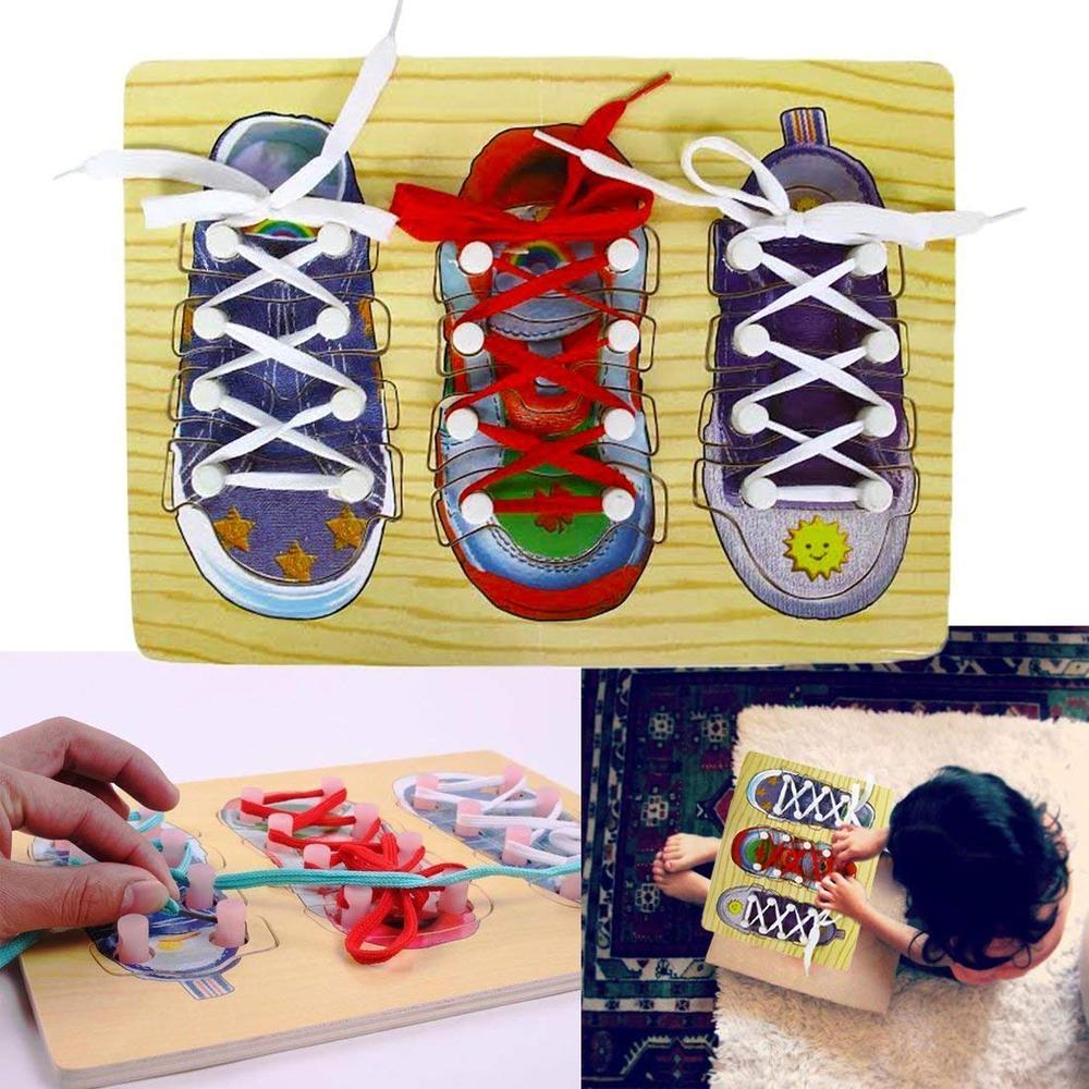 FunBlast Wooden Shoe Lace Tying Board | Learn to Tie Shoelaces Educational Toy for Kids