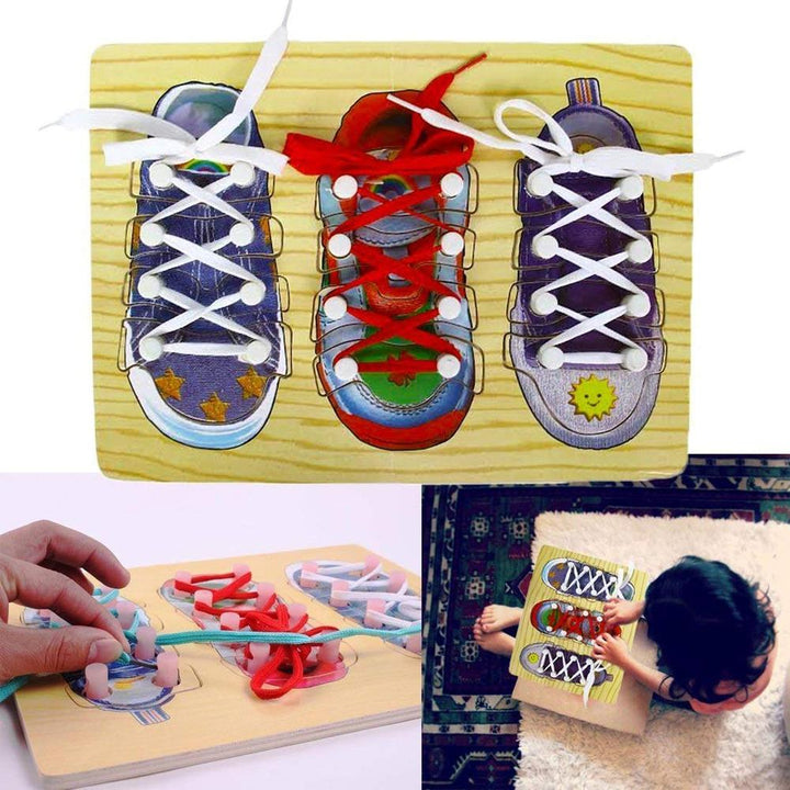 FunBlast Wooden Shoe Lace Tying Board | Learn to Tie Shoelaces Educational Toy for Kids