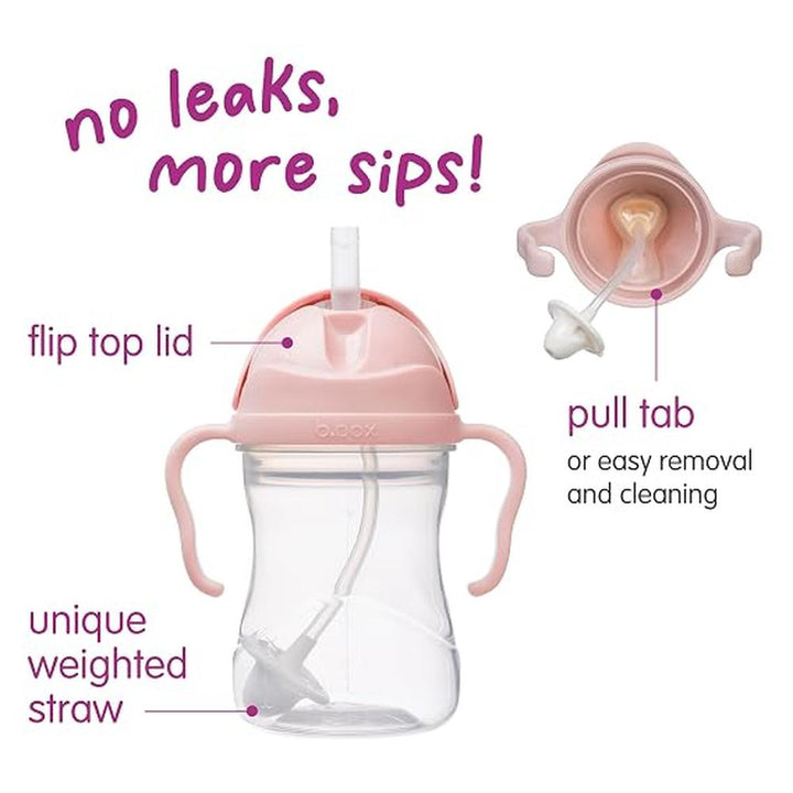 B.box Weighted Straw Sippy Cup - Blush Light Pink (240 ml) | Easy Drink at Any Angle