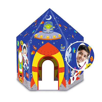 Space Playhouse Tent for Kids with Hanging LED Light - Peep Holes and Name Tag