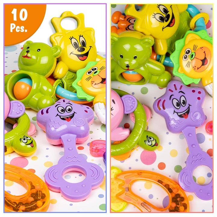 Ratna's Bombino Rattle Set | Pack of 10 Attractive Rattle for Newborns | Assorted colours
