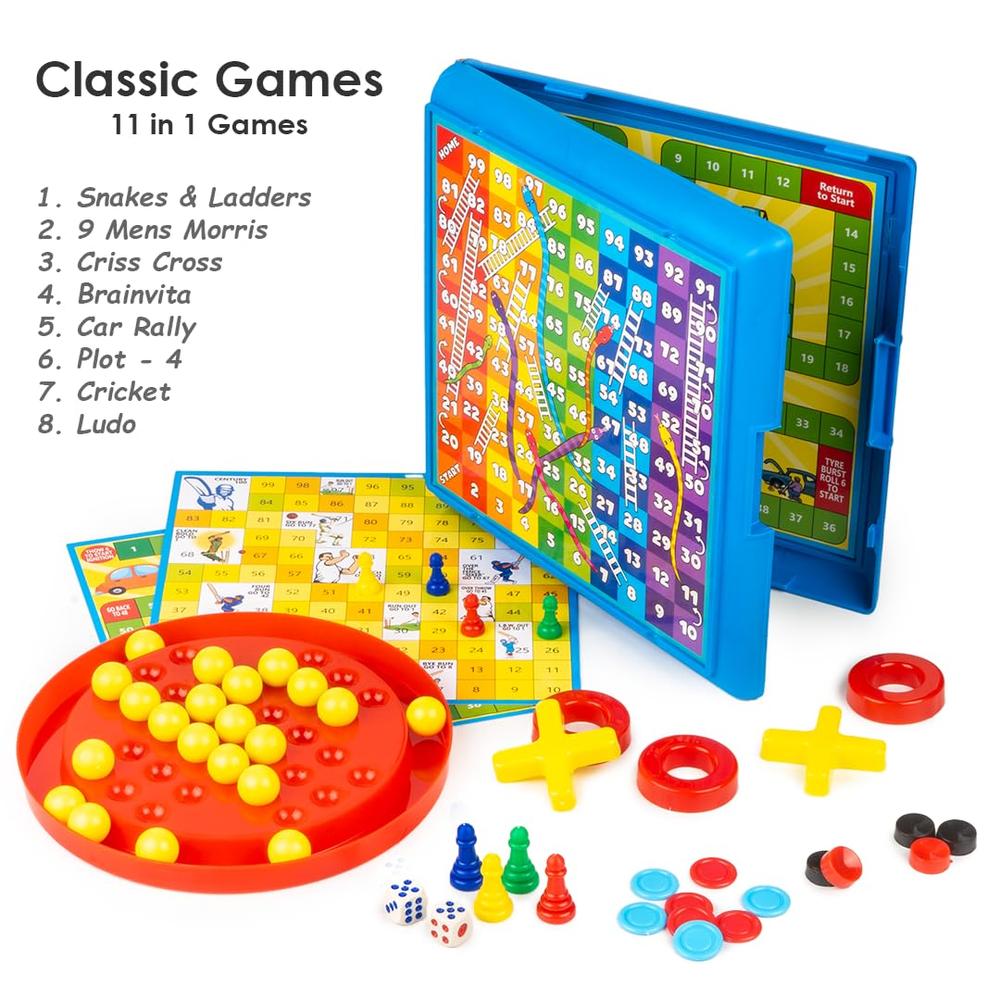 Ratna's Classic Games | 11-in-1 Table Top Family Board Games