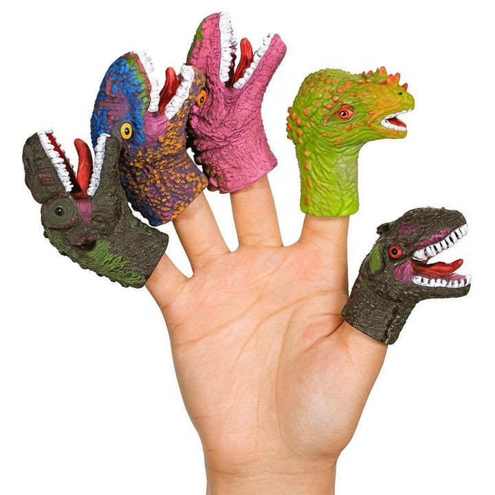 FunBlast Dinosaur Pack of 5 Finger Puppets for Kids | Soft Rubber Dino Toys for Pretend Play