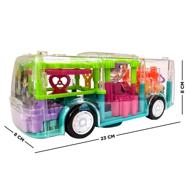 Transparent Bump & Go Electric Mechanical Gear Bus with Colorful LED Light & Music (3-6 Years)