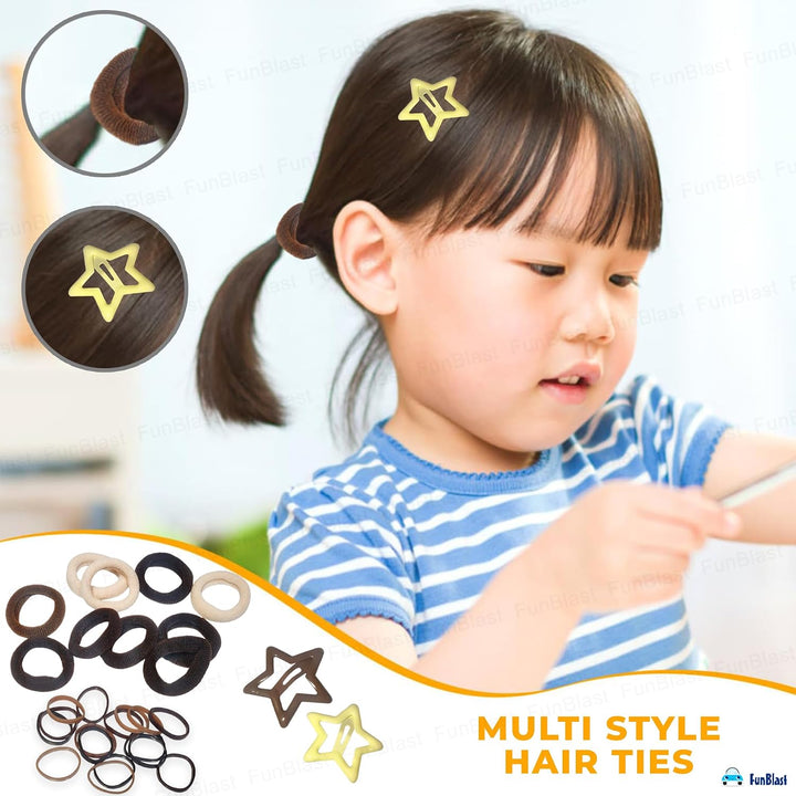 FunBlast Hair Accessories Set for Girls | Colourful Elastic Hair Ties & Hair Clips for Kids, Teens & Women | 56 Pieces