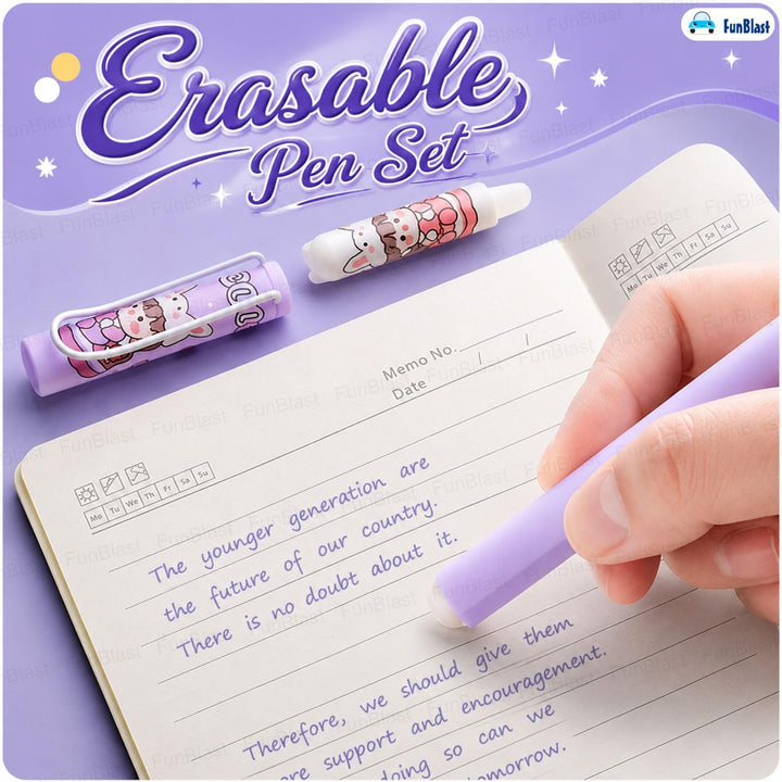 FunBlast Erasable Fountain Pen Set | Blue | School Stationery Gift Set