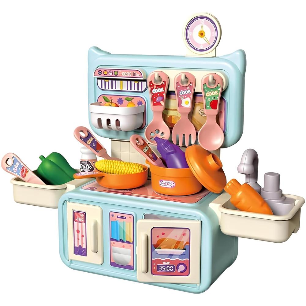 Annie Dream Kitchen Set | Pretend Play Toy Kitchen with Cooking Accessories, Sink & Storage Rack
