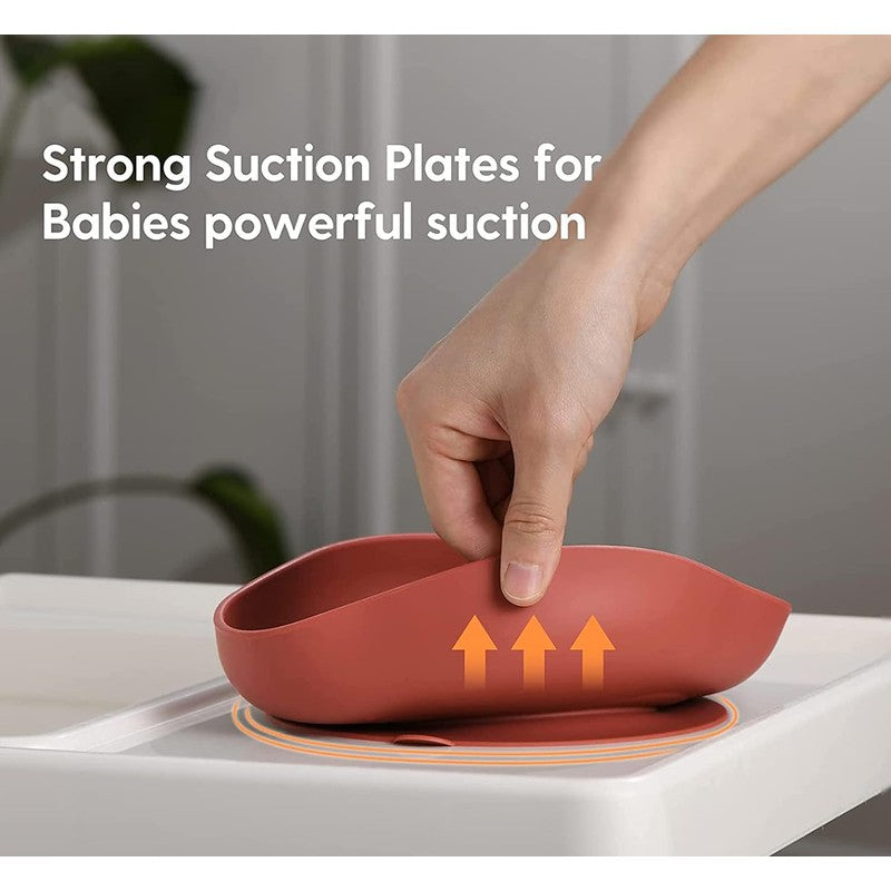 Meal Set Silicon Suction Plates with Soft Spoon & Dustproof Lid | Rose Pink