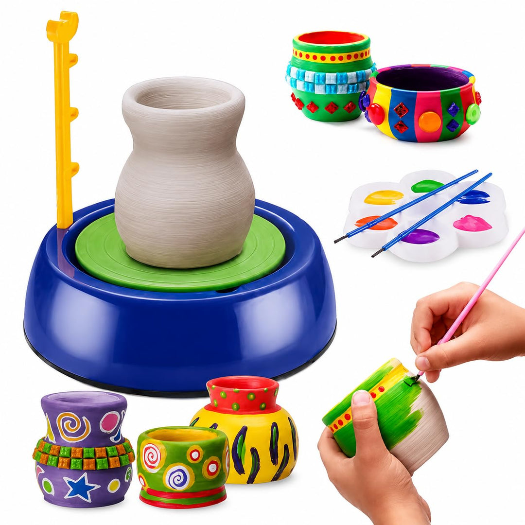 Pottery Wheel Kit for Kids & Beginners | Battery Operated Pottery Making & Painting Set | DIY Craft Activity Kit