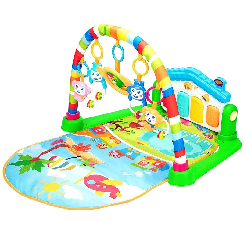 Baby Play Mat Gym & Fitness Rack with Hanging Rattles Lights & Musical Keyboard - Beach Theme