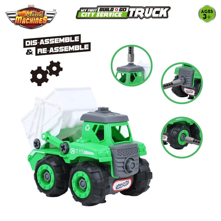 Scoodle Mini Machines My First Build & Go City Service Truck Toy - Pull Back Vehicle for Kids