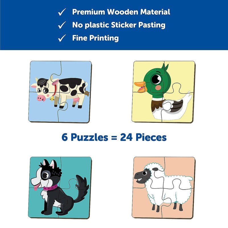 4 Piece Farm Animals Wooden Puzzle for Kids (Set of 6)