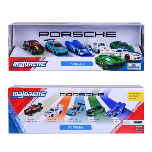 Set of 5 Licensed Majorette Diecast Cars (Porsche) - Porsche 917, Porsche 911 Carrera RS 2.7, Porsche 911 Carrera S, Porsche 935 K3, Porsche 911 GT3 Cup (992)