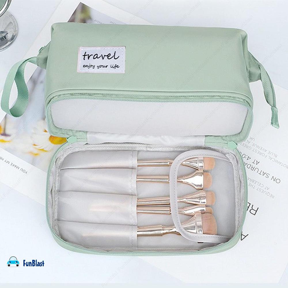 FunBlast Makeup Bag | Large Capacity Portable Cosmetic Organizer & Travel Toiletry Bag with Handle | Sea Green