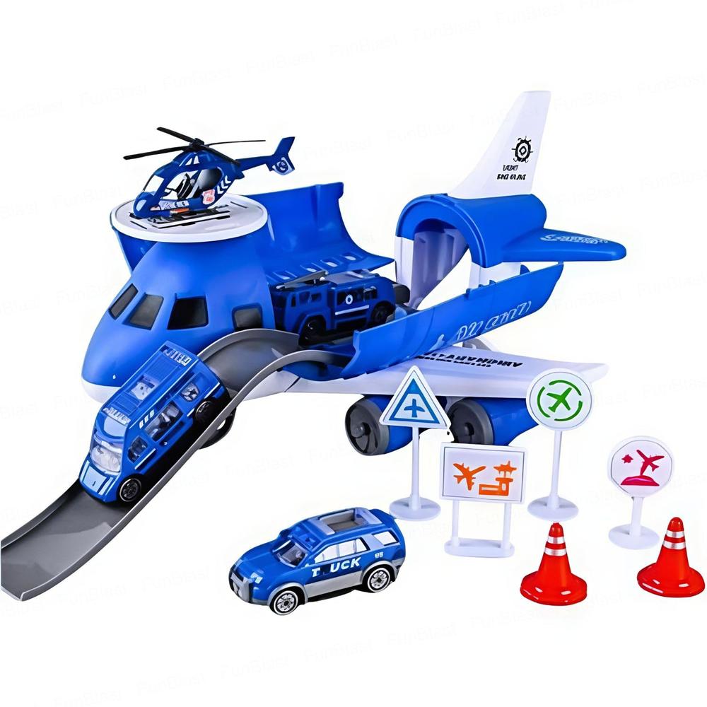 FunBlast Fire Rescue Airplane Toy Play Set | Aircraft with Fire Vehicles, Helicopter & Road Accessories | Firefighter Playset for Kids (Red)
