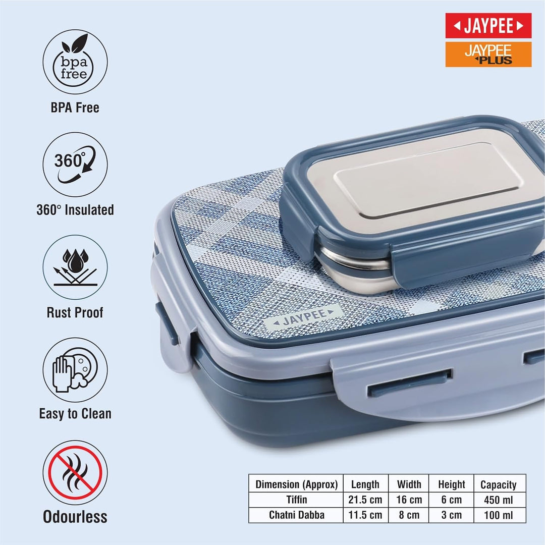 Jaypee Ecosteel Sr. Inner Stainless Steel Insulated Lunch Box - 425ml | Benz Blue