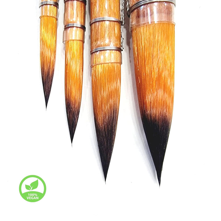 Set of 4 Synthetic Vegan Paint Brushes | Handmade Quill, Mop, Wash | Wood | Flamingo Pink