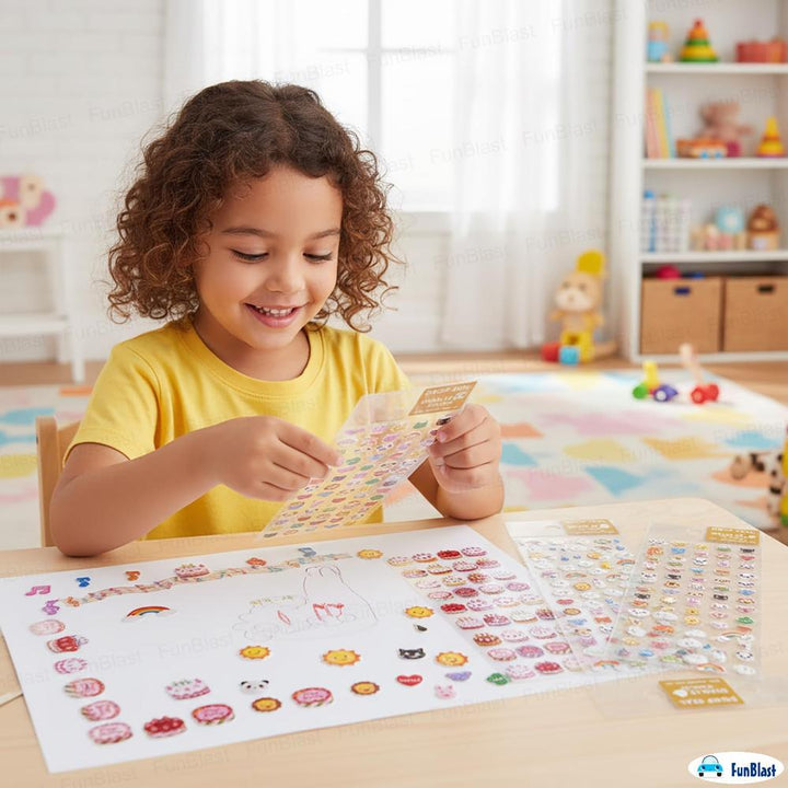 FunBlast Kawaii 3D Stickers | Aesthetic Self-Adhesive Craft Stickers for Kids | Pack of 4