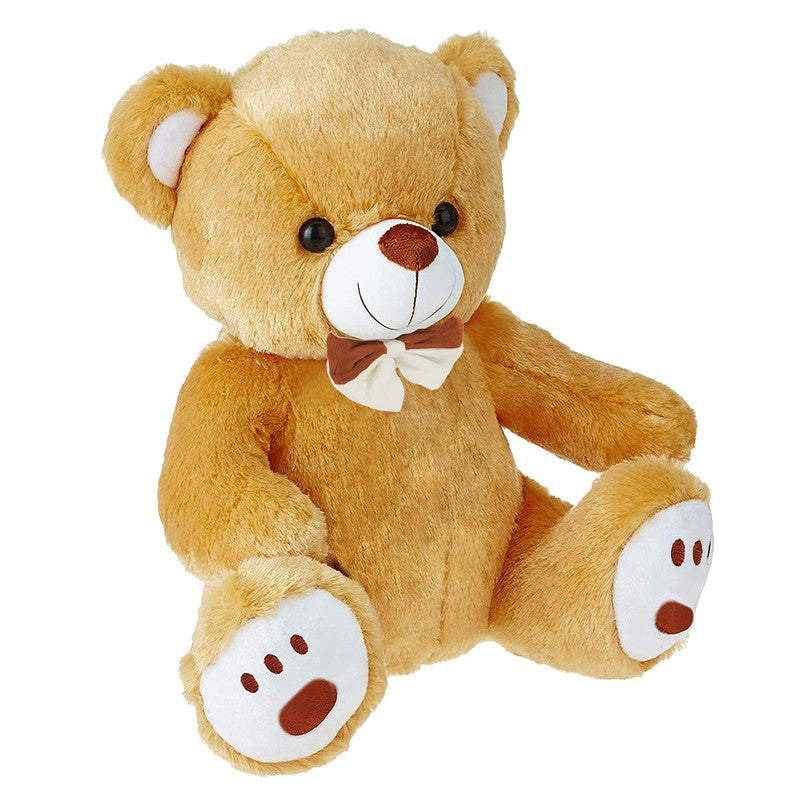 Plush Cute Sitting Teddy Bear Soft Toys with Neck Bow and Foot Print - Brown 35 cm