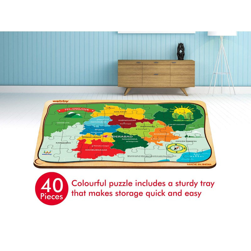 Telangana Map Wooden Jigsaw Puzzle, 40pcs