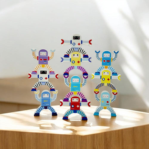 Little Ginnie Wooden Robot Balancing Building Blocks - 10 Pieces
