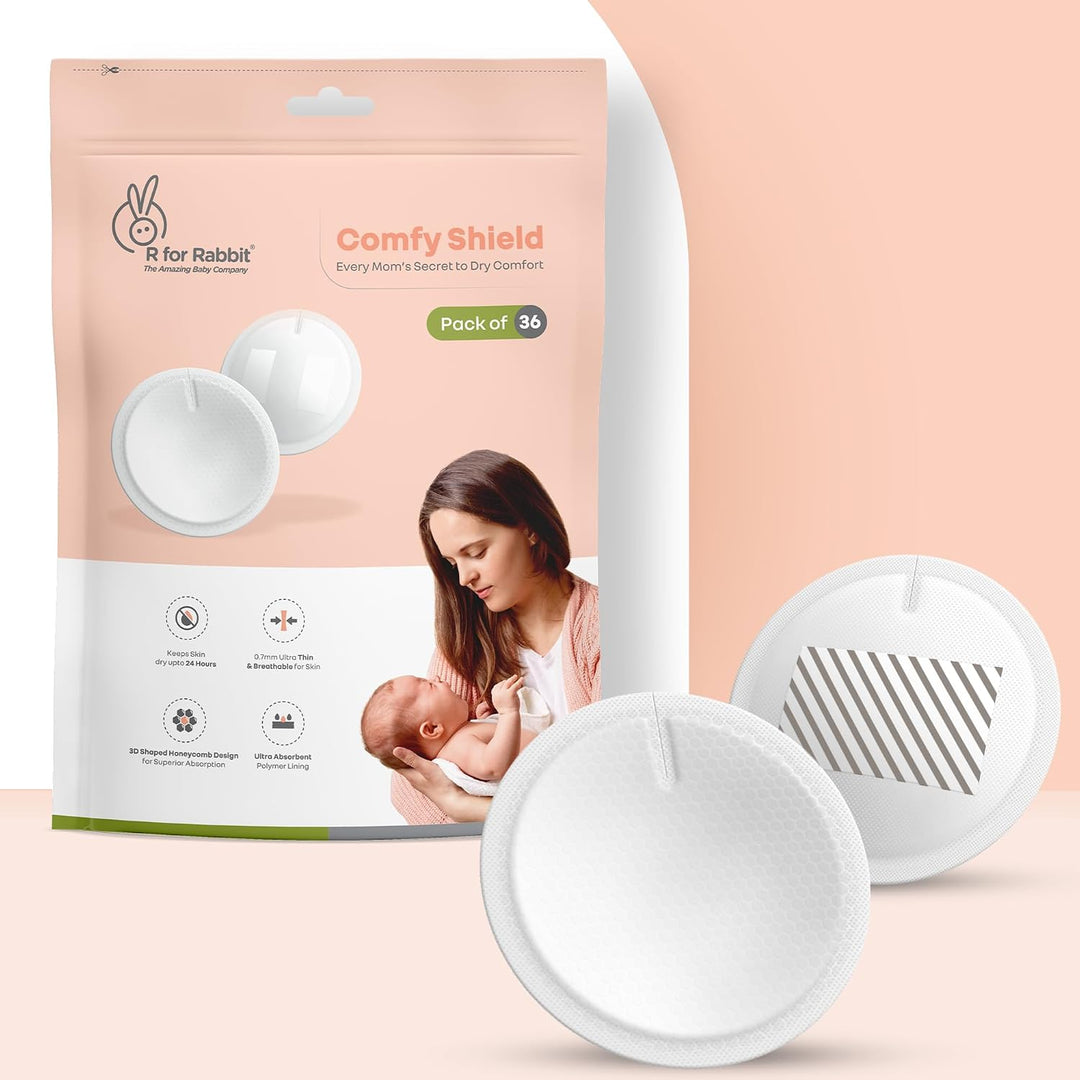 R for Rabbit Comfy Shield Breast Pads for Moms - 24 Hour Leak Protection - White