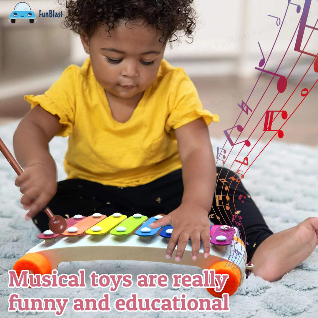 FunBlast Pull Along Musical Xylophone with Wheels for Kids | Early Learning Musical Instrument & Activity Toy