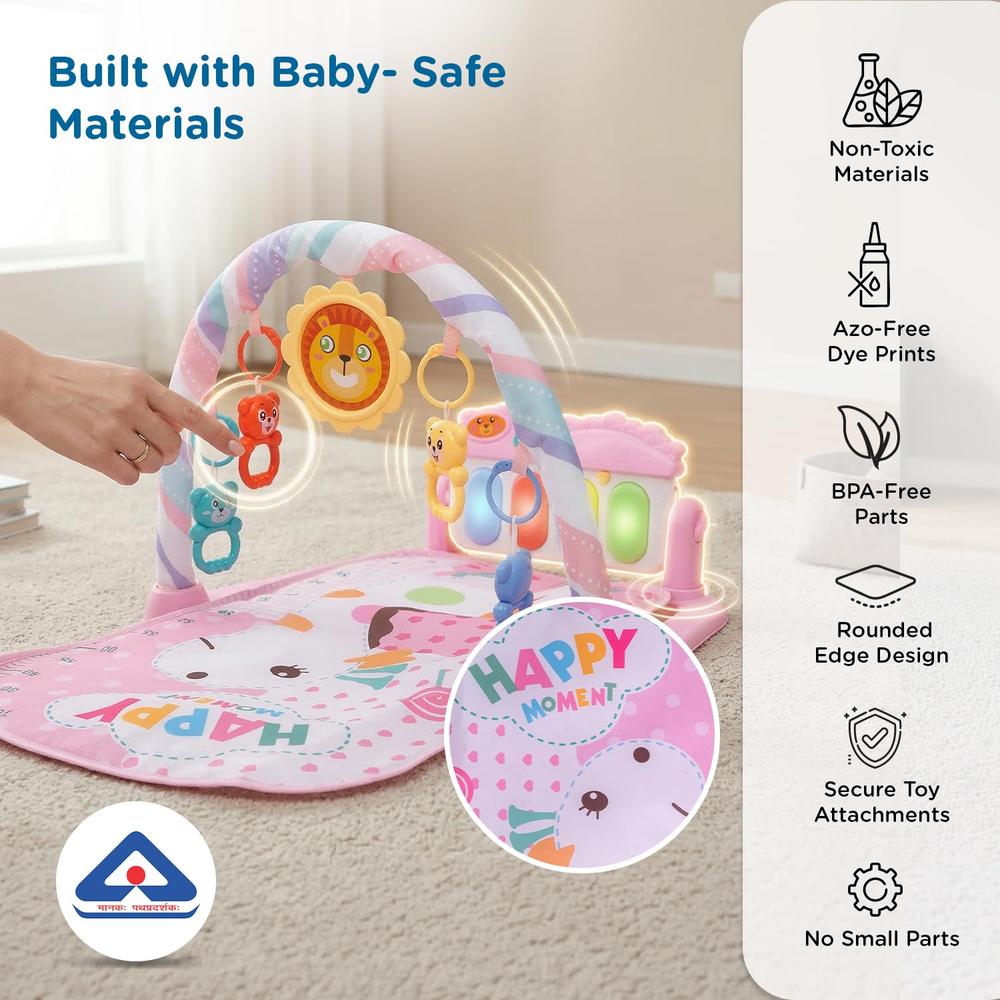 Mee Mee Melody Mat Interactive Playmat & Activity Gym | 3-in-1 Kick & Play Musical Piano Mat with Lights with Hanging Rattle Toys & Teethers - Pink