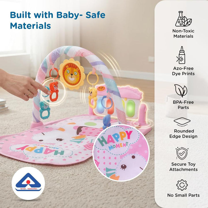 Mee Mee Melody Mat Interactive Playmat & Activity Gym | 3-in-1 Kick & Play Musical Piano Mat with Lights with Hanging Rattle Toys & Teethers - Pink