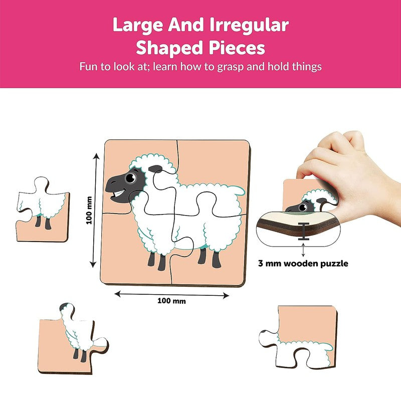 4 Piece Farm Animals Wooden Puzzle for Kids (Set of 6)