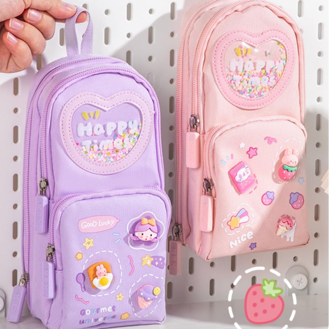 FunBlast Canvas Pencil Case - Large Capacity Hangable Triple Layer