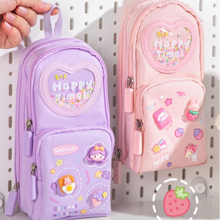 FunBlast Canvas Pencil Case - Large Capacity Hangable Triple Layer