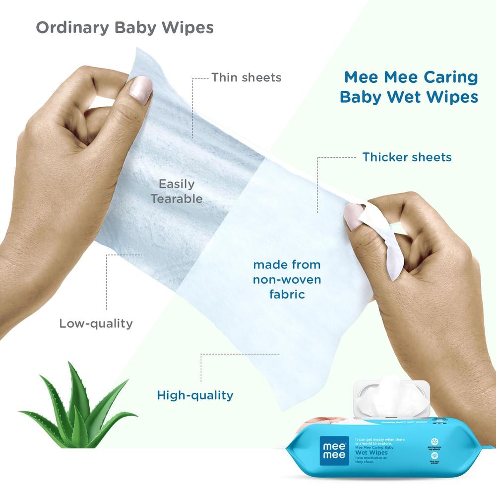 Mee Mee Caring Baby Wet Wipes With Aloe Vera Extracts (72 pieces) | Parabens Free
