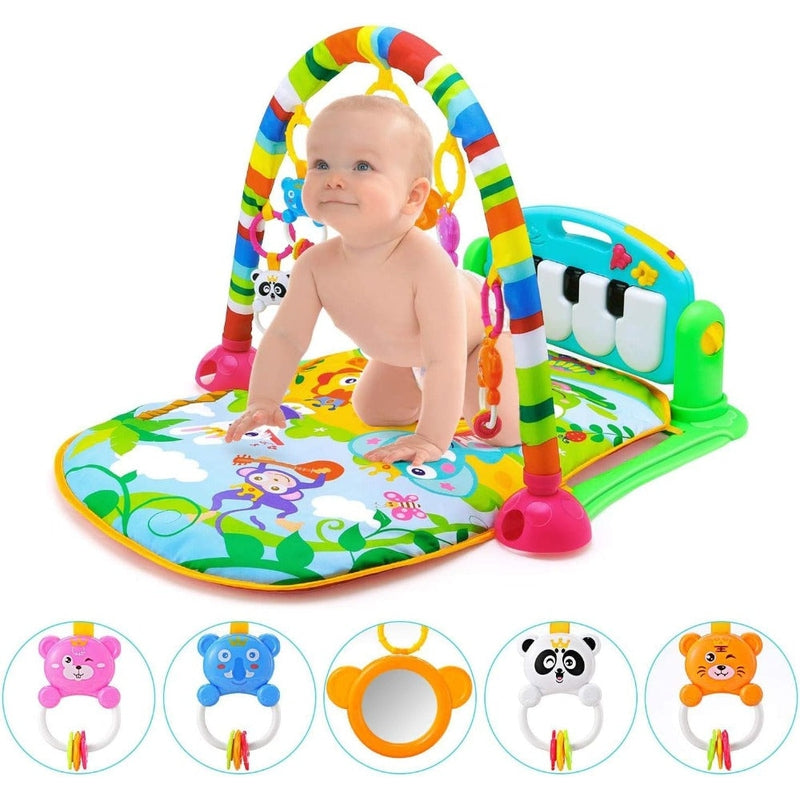 Forest Theme Baby Play Gym Mat & Fitness Rack with Hanging Rattles & Musical Keyboard (0-11 Months)