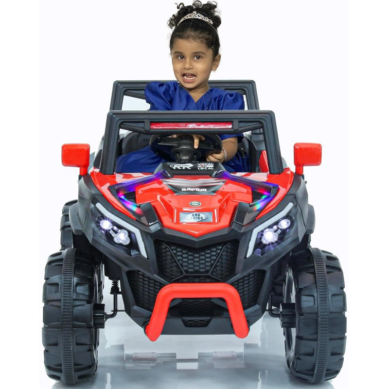 Red Driving Jeep Ride on | Remote + Mobile App Control & Manual Steering Drive Car | Bluetooth Music Player | Loading Capacity of 50 Kg | COD Not Available