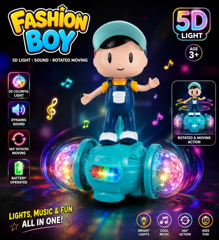 Toy Boi Fashion Boy Musical Toy for Kids | 5D Flashing Lights, Sound & Rotating Action Toy