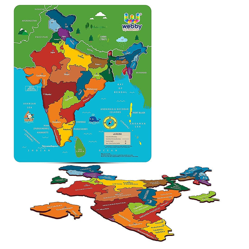 Wooden Educational Learning India Political Map Puzzle Board for Kids