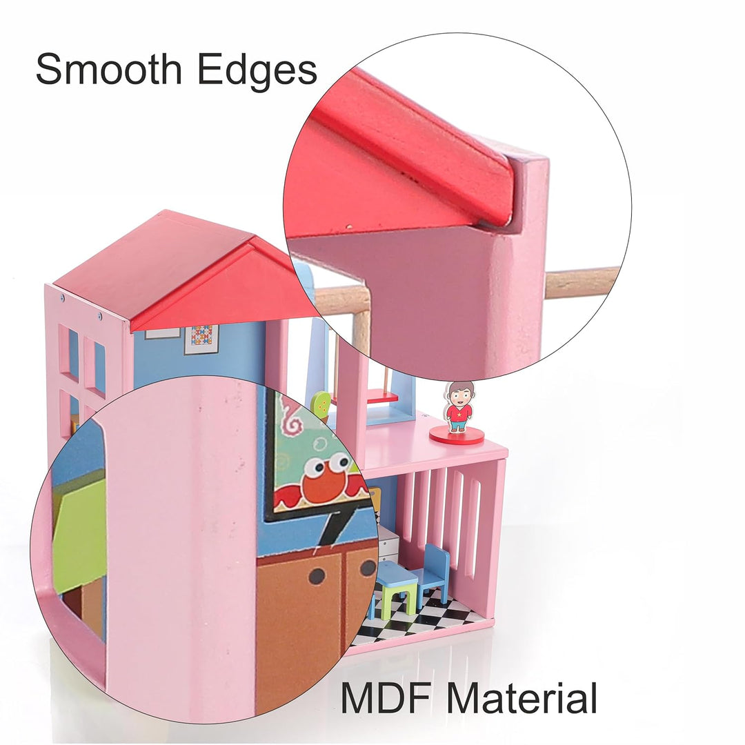 Chanak Big Wooden My Doll House | 4-Room Pretend Play Set | 16 Pieces
