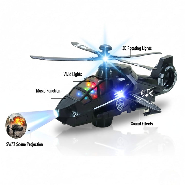 Swat Chopper Rescue Helicopter Toy | 3D Lights, Projection & Sound Effects | Rotating Propeller