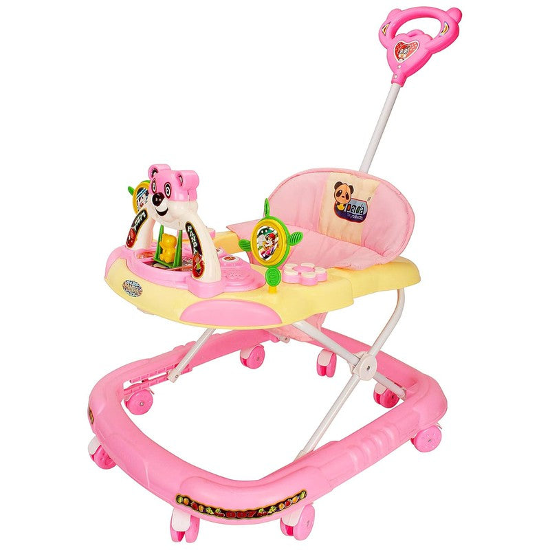 Baby Musical Foldable & Height Adjustable Walker with Parental Handle (Pink)