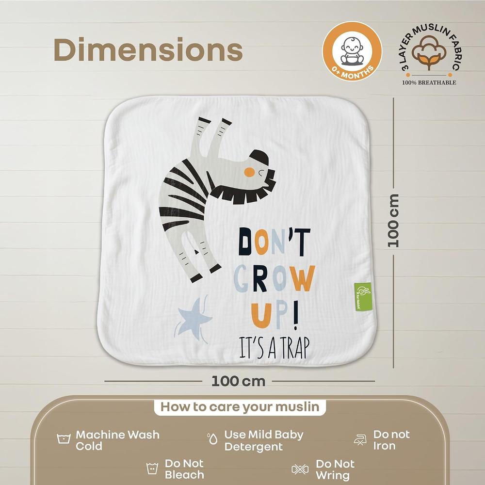 R for Rabbit Softkins Muslin Baby Quilt I Breathable Cotton, Lightweight & Multipurpose Baby Blanket - Zebra White