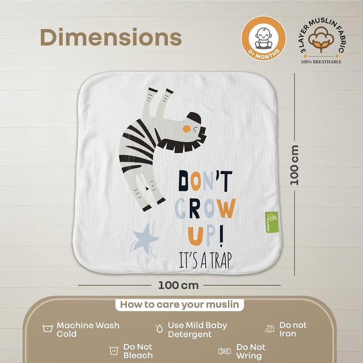 R for Rabbit Softkins Muslin Baby Quilt I Breathable Cotton, Lightweight & Multipurpose Baby Blanket - Zebra White