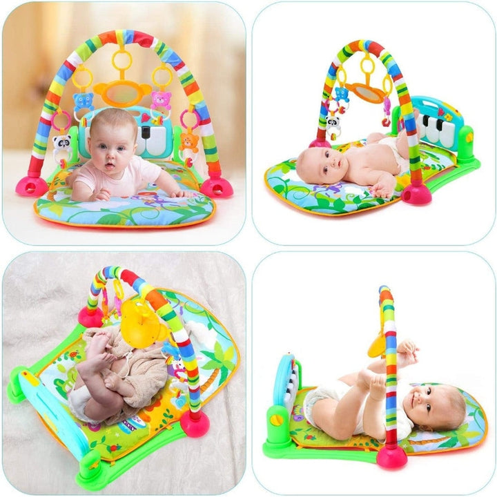 Baby Play Mat Gym & Fitness Rack with Hanging Rattles Lights & Musical Keyboard - Forest Theme