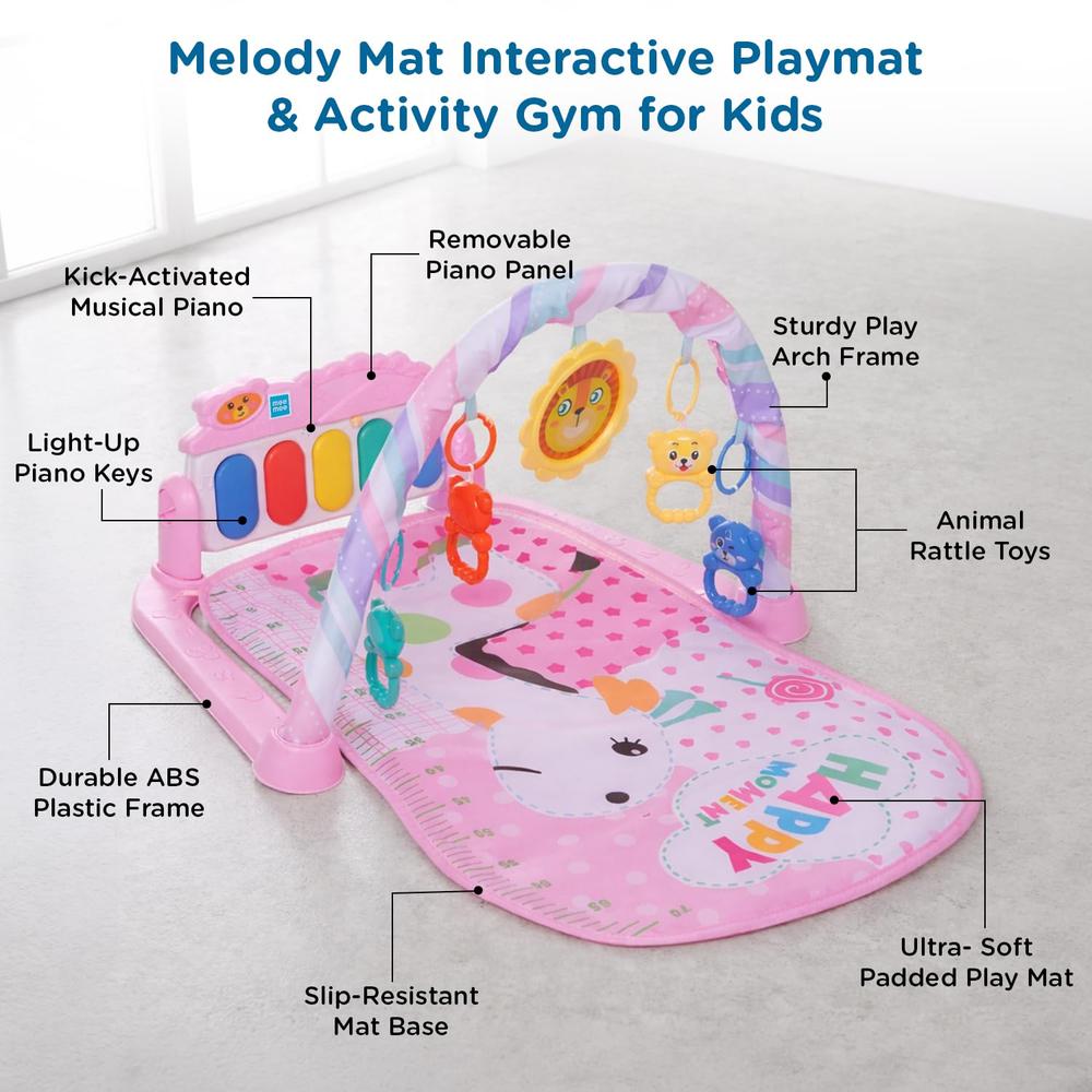 Mee Mee Melody Mat Interactive Playmat & Activity Gym | 3-in-1 Kick & Play Musical Piano Mat with Lights with Hanging Rattle Toys & Teethers - Pink