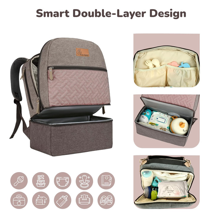 R for Rabbit Caramello Truffle Large Capacity Diaper Bag with Stroller Attachment - Grey Pink