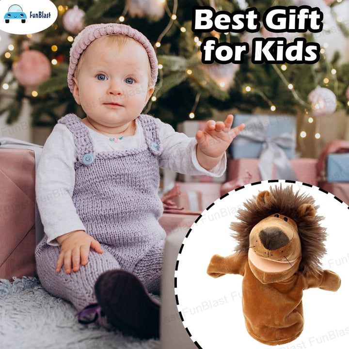 FunBlast Lion Hand Puppet | Soft Plush Animal Puppet with Movable Mouth for Storytelling & Kids’ Learning
